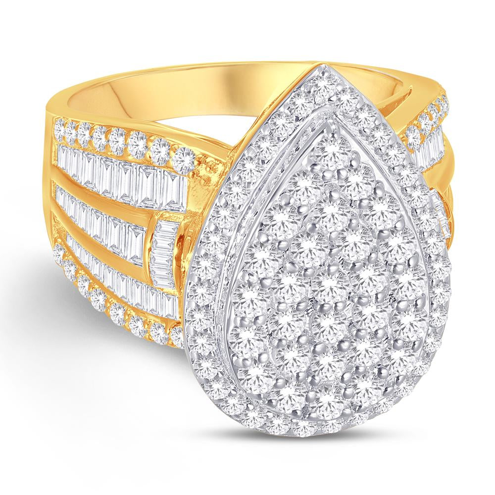 10 Karat Two-Tone (Yellow and White) Gold 2.50 Carat Diamonds Pear Halo Cluster Ladies Ring-0228118-YW