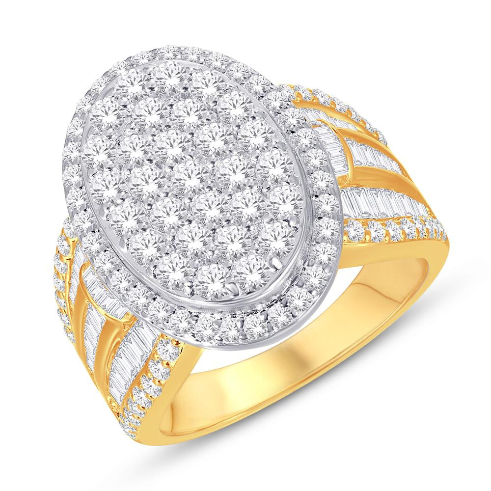 10 Karat Two-Tone (Yellow and White) Gold 2.51 Carat Diamonds Oval Ladies Ring-0228119-YW