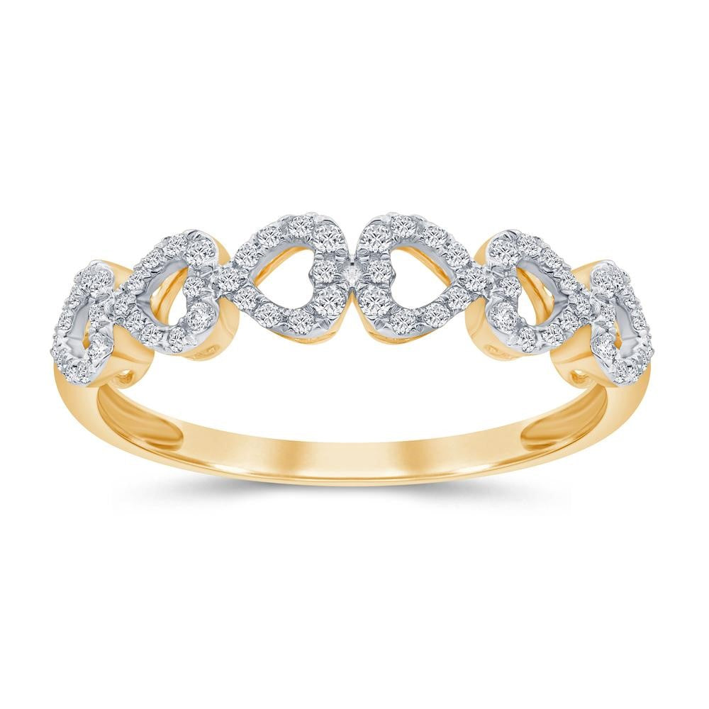 10 Karat Yellow Gold 0.24 Carat Diamonds Multi Hearts Ladies Ring-0229673-YG