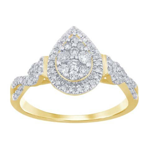 10 Karat Two-Tone (White and Yellow) Gold 0.50 Carat Diamonds Pear Ladies Ring-0229683-WY