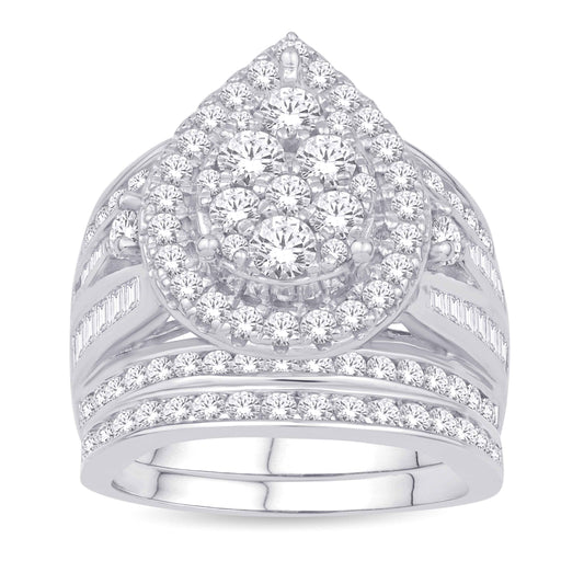 10 Karat White Gold 3.00 Carat Diamonds Pear Ladies Ring-0232188-WG