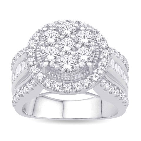 10 Karat White Gold 2.00 Carat Diamonds Round Ladies Ring-0232190-WG