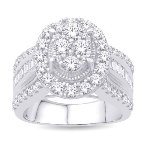 10 Karat White Gold 2.00 Carat Diamonds Oval Ladies Ring-0232191-WG