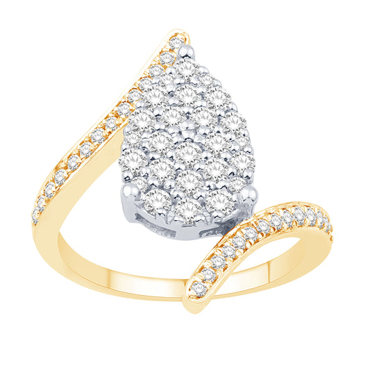 10 Karat Two-Tone (Yellow and White) Gold 0.92 Carat Diamonds Pear Shape Ladies Ring-0232510-YW