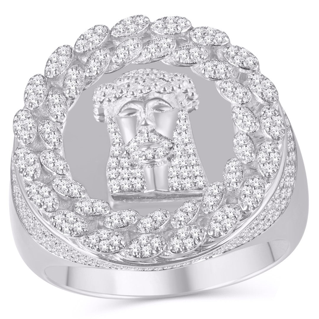 10 Karat White Gold 0.87 Carat Diamonds Jesus Men's Ring-0325646-WG