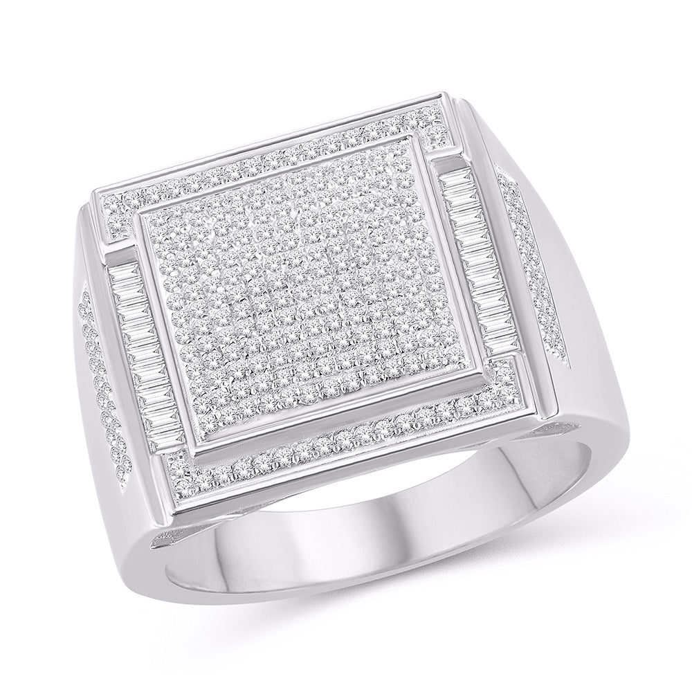 10 Karat White Gold 0.76 Carat Diamonds Square Men's Ring-0325717-WG