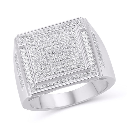 10 Karat White Gold 0.76 Carat Diamonds Square Men's Ring-0325717-WG