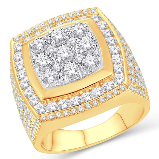 10 Karat All Yellow Gold 3.45 Carat Diamonds Miracle Plate Cushion Men's Ring-0325788-ALY