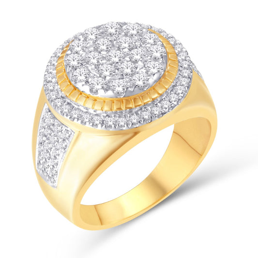 10 Karat Yellow Gold 1.55 Carat Diamonds Flower Men's Ring-0325872-YG
