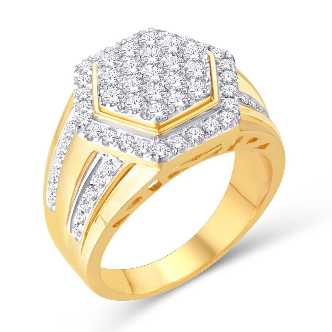 10 Karat Yellow Gold 1.25 Carat Diamonds Hexagon Men's Ring-0325874-YG