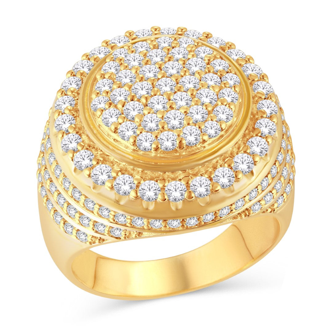 10 Karat All Yellow Gold 3.00 Carat Diamonds Round Men's Ring-0325893-ALY