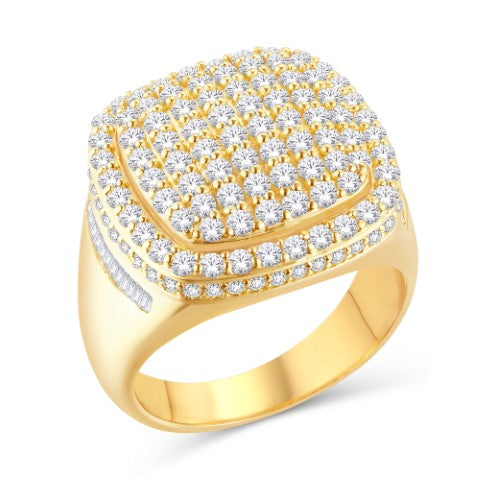10 Karat All Yellow Gold 3.00 Carat Diamonds Cushion Men's Ring-0325914-ALY