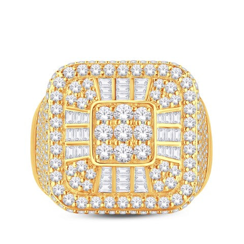 10 Karat All Yellow Gold 3.12 Carat Diamonds Cushion Men's Ring-0325939-ALY