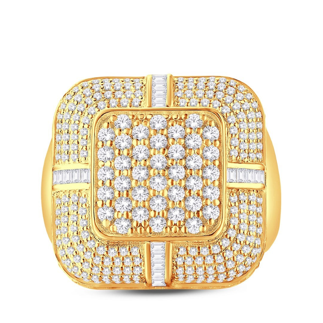 10 Karat All Yellow Gold 2.53 Carat Diamonds Cushion Men's Ring-0325998-ALY