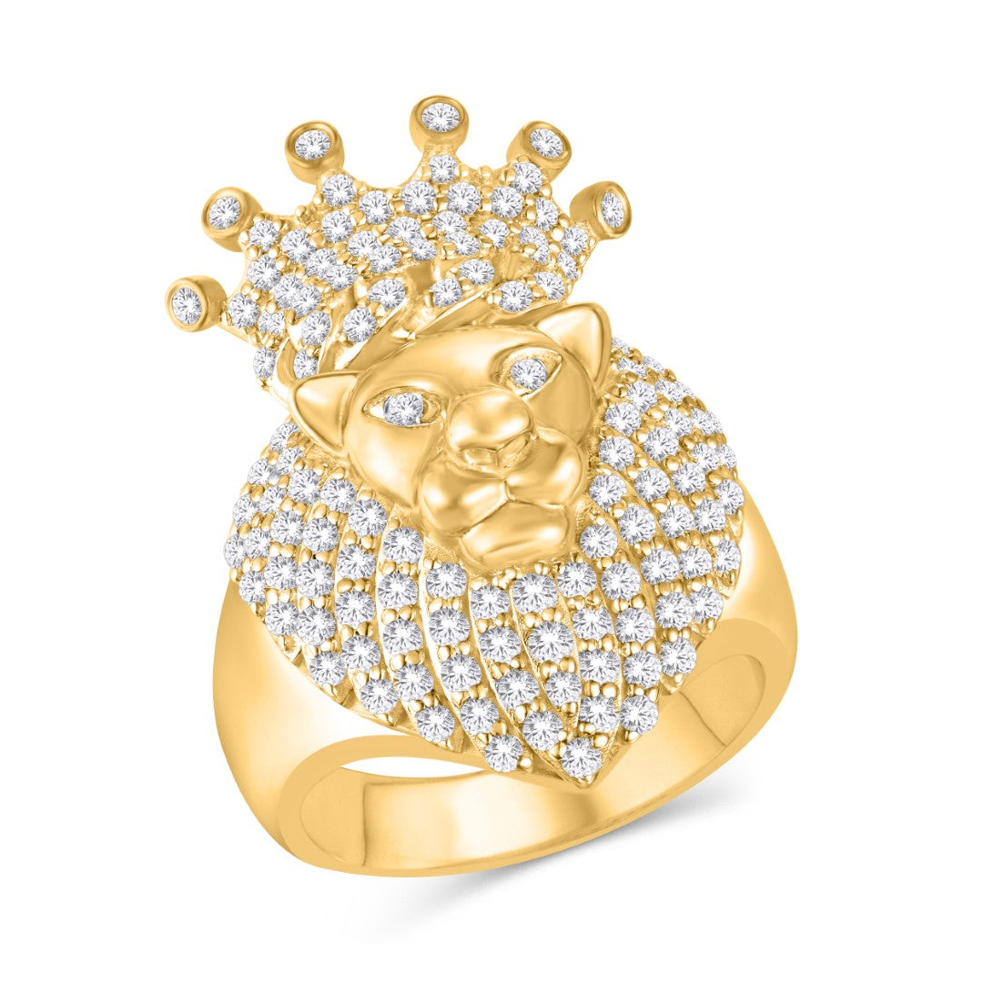 10 Karat All Yellow Gold 1.95 Carat Diamonds Lion Men's Ring-0326037-ALY