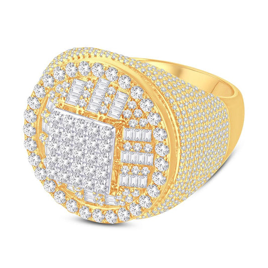 10 Karat Two-Tone (Yellow and White) Gold 3.62 Carat Diamonds Designer Men's Ring-0326924-YW-S