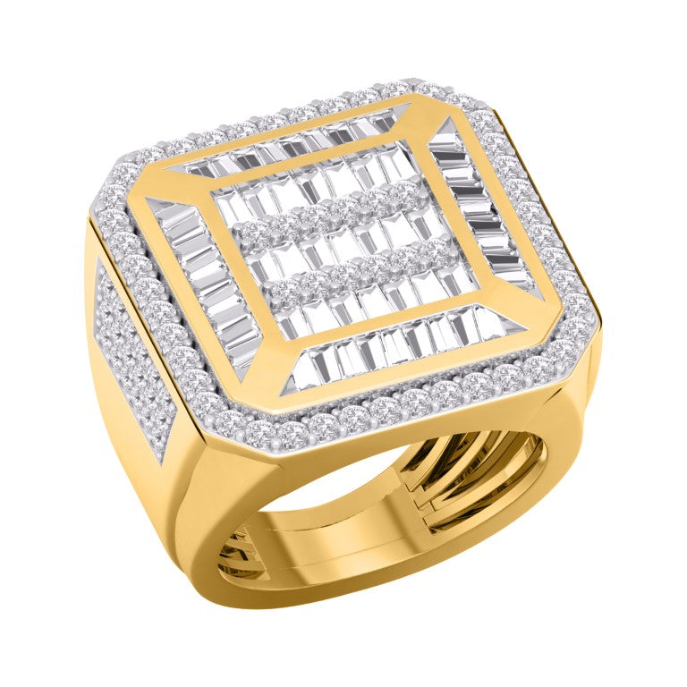 10 Karat Yellow Gold 3.00 Carat Diamonds Cushion Men's Ring-0327044-YG