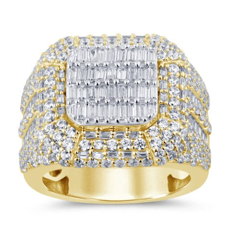 10 Karat Two-Tone (White and Yellow) Gold 3.75 Carat Diamonds Cushion Men's Ring-0329210-WY