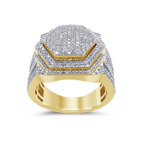 10 Karat Yellow Gold 1.13 Carat Diamonds Hexagon Men's Ring-0329230-YG