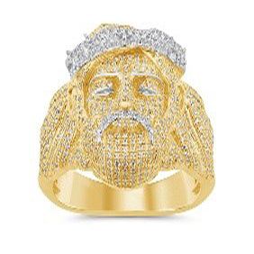 10 Karat Yellow Gold 1.33 Carat Diamonds Jesus Face Men's Ring-0329252-YG