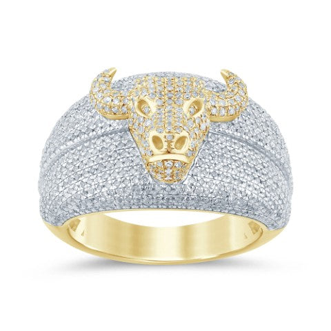 10 Karat Yellow Gold 1.50 Carat Diamonds Bull face Men's Ring-0329554-YG