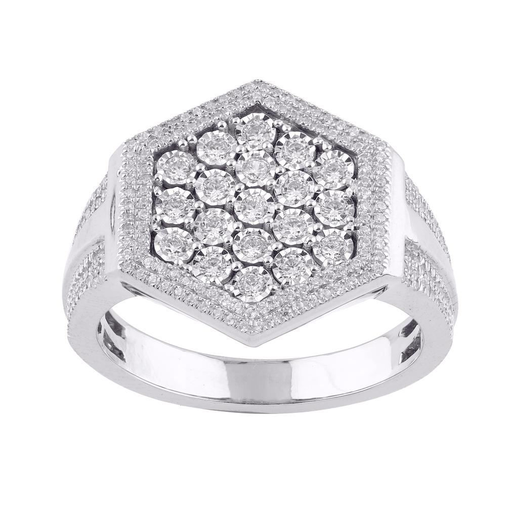 10 Karat White Gold 0.82 Carat Diamonds Hexagon Men's Ring-0329875-WG