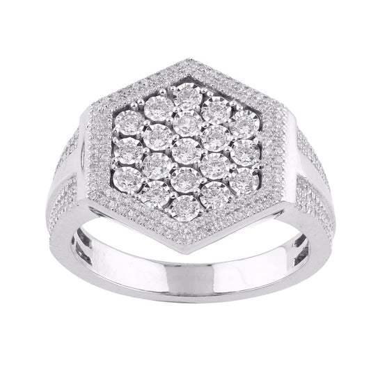 10 Karat White Gold 0.82 Carat Diamonds Hexagon Men's Ring-0329875-WG