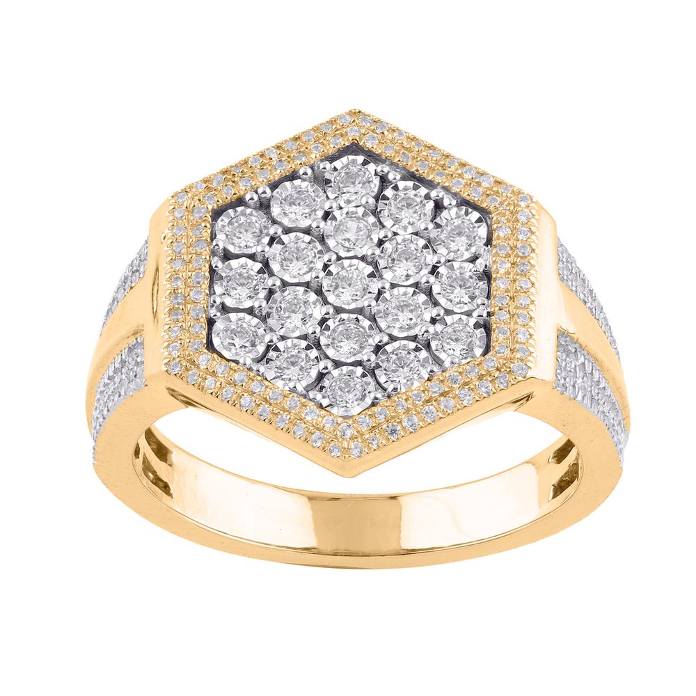 10 Karat Yellow Gold 0.82 Carat Diamonds Hexagon Men's Ring-0329875-YG