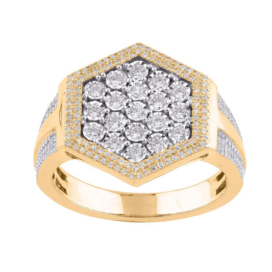 10 Karat Yellow Gold 0.82 Carat Diamonds Hexagon Men's Ring-0329875-YG