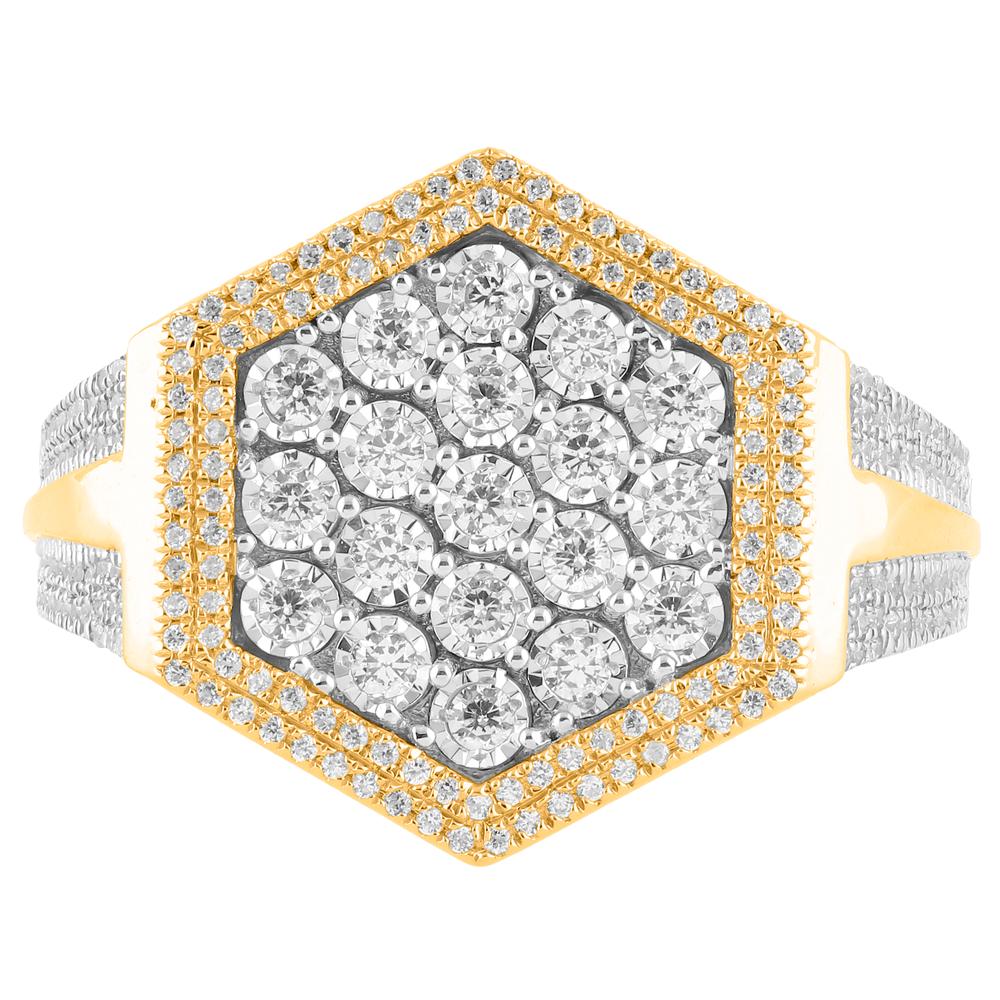 10 Karat Yellow Gold 0.82 Carat Diamonds Hexagon Men's Ring-0329875-YG