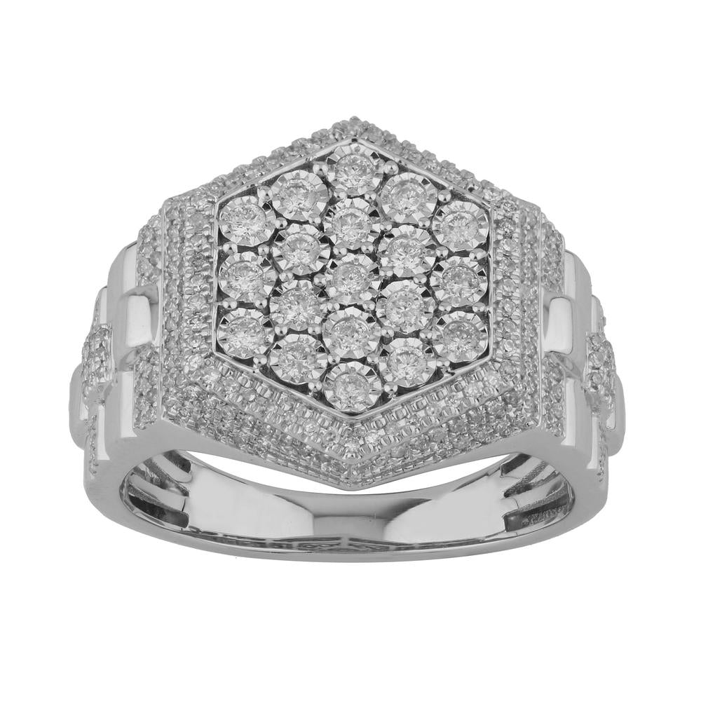 10 Karat White Gold 0.75 Carat Diamonds Hexagon Men's Ring-0329876-WG