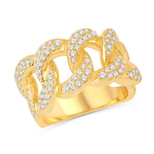 10 Karat All Yellow Gold 1.53 Carat Diamonds Cuban link Men's Ring-0332019-ALY