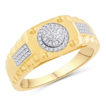 10 Karat Yellow Gold 0.10 Carat Diamonds Round Men's Ring-0333706-YG