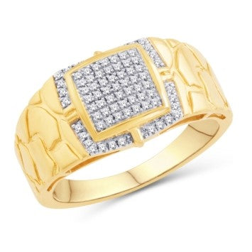 10 Karat Yellow Gold 0.15 Carat Diamonds Square Men's Ring-0333710-YG