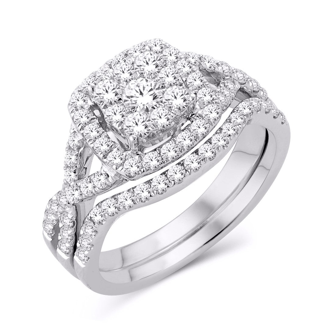 14 Karat White Gold 1.00 Carat Diamonds Cushion Glittera Bridal Ring-0525247-WG