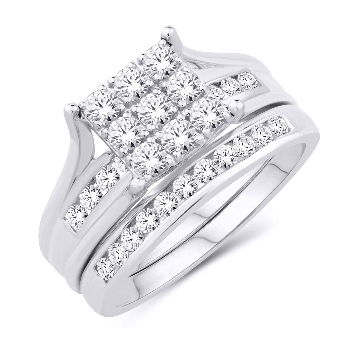 10 Karat White Gold 1.00 Carat Diamonds Square Bridal Set-0525358-WG