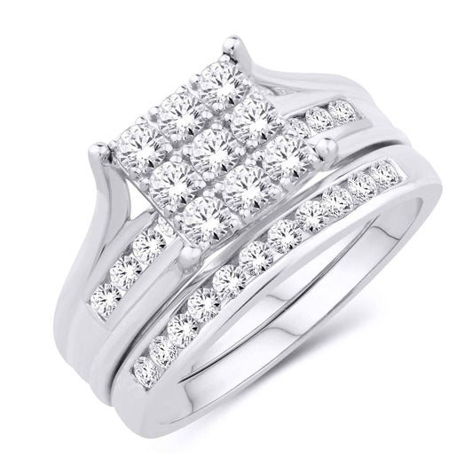 10 Karat White Gold 1.00 Carat Diamonds Square Bridal Set-0525358-WG