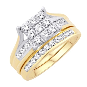 10 Karat Yellow Gold 1.00 Carat Diamonds Square Bridal Set-0525358-YG