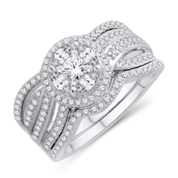 14 Karat White Gold 1.00 Carat Diamonds Round Designer Bridal Ring-0525403-WG