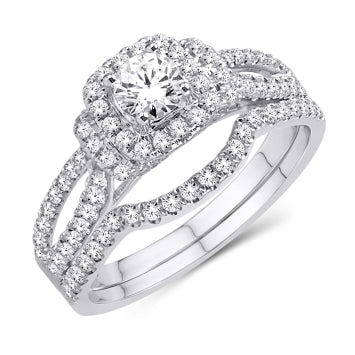 14 Karat White Gold 1.10 Carat Diamonds Cushion Bridal Ring-0525406-WG