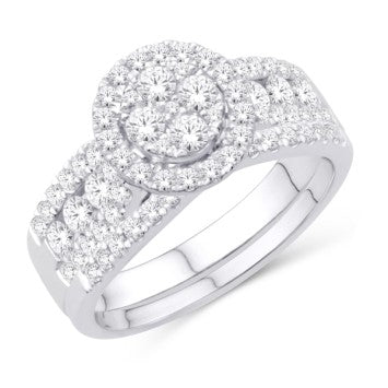 10 Karat White Gold 1.00 Carat Diamonds Round Bridal Ring-0525431-WG