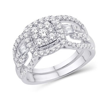 10 Karat White Gold 1.00 Carat Diamonds Cushion Glittera Bridal Ring-0525454-WG