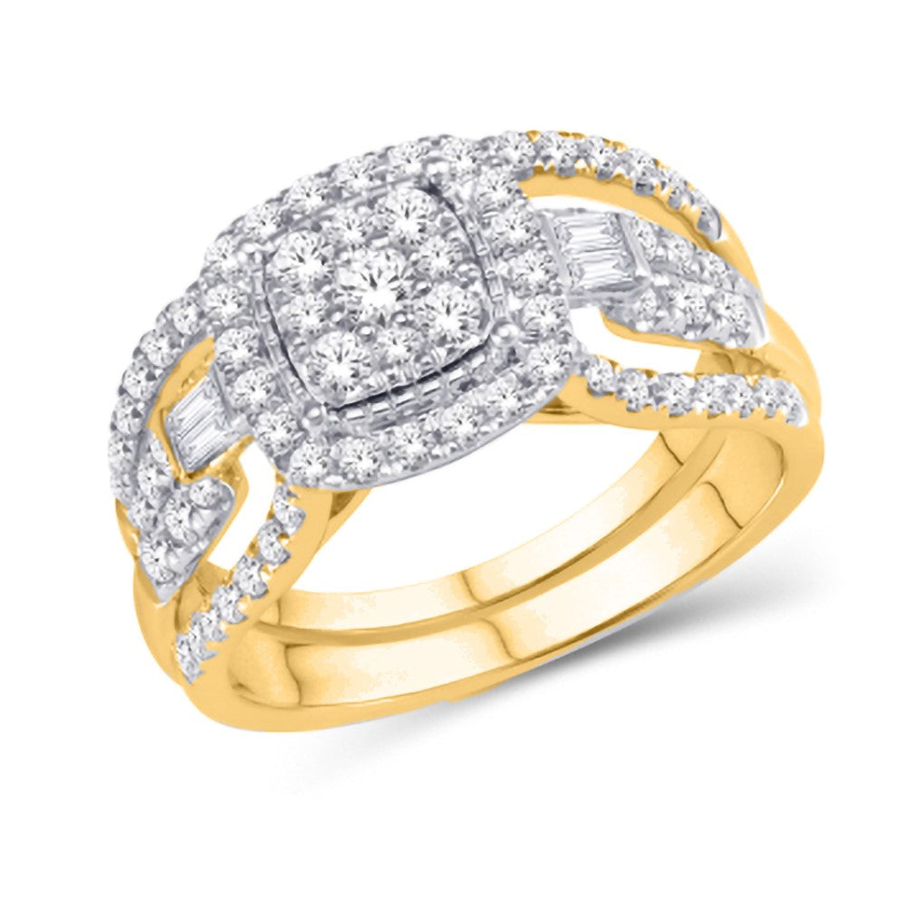 10 Karat Yellow Gold 1.00 Carat Diamonds Cushion Glittera Bridal Ring-0525454-YG