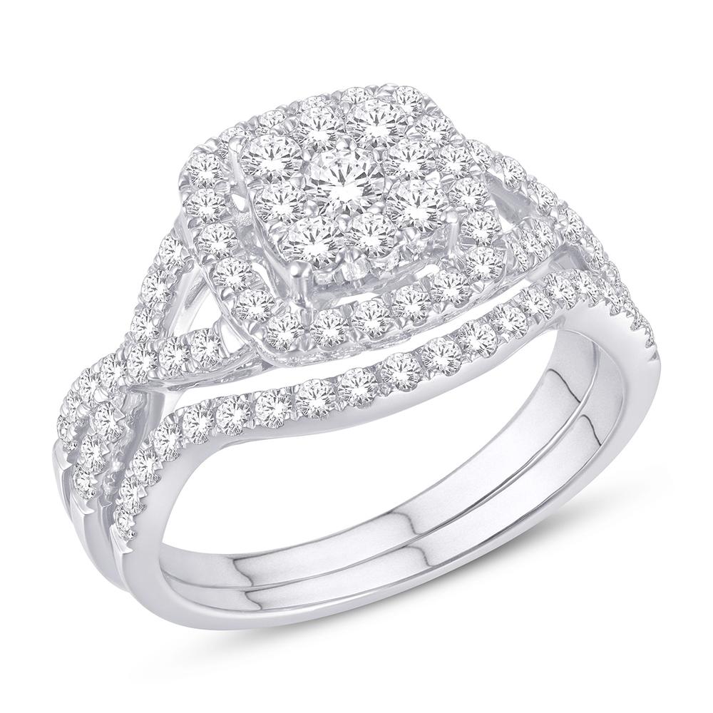 14 Karat White Gold 1.00 Carat Diamonds Cushion Bridal Ring-0525519-WG