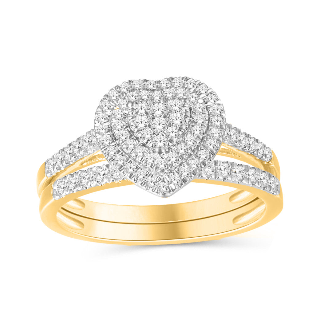 10 Karat Yellow Gold 0.45 Carat Diamonds Heart Bridal Ring-0525549-YG