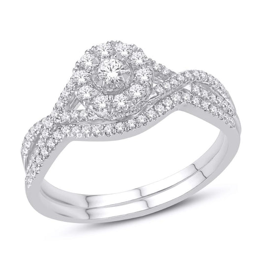 14 Karat White Gold 0.38 Carat Diamonds (0.05 CTR) Certified Round Bridal Ring-0525568-WG