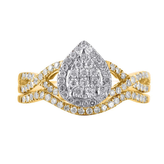 10 Karat Yellow Gold 0.50 Carat Diamonds Pear Glittera Bridal Ring-0525865-YG