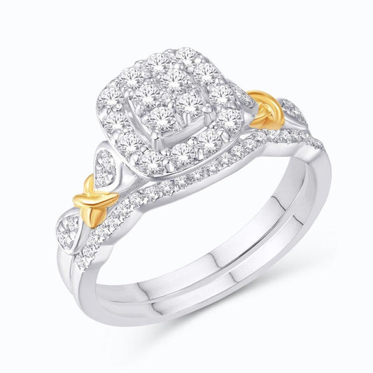 10 Karat Two-Tone (White and Yellow) Gold 0.50 Carat Diamonds Cushion Bridal Ring-0525869-WY