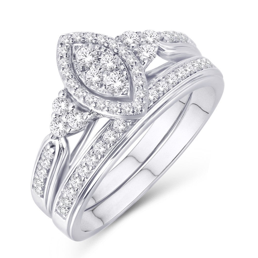 10 Karat White Gold 0.50 Carat Diamonds Marquise Bridal Ring-0525943-WG