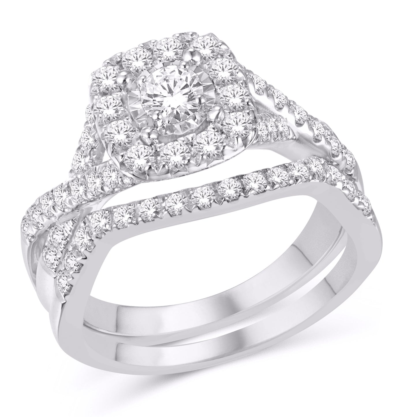 14 Karat White Gold 2.00 Carat Diamonds (0.38 CTR) Cushion Bridal Ring-0525975-WG